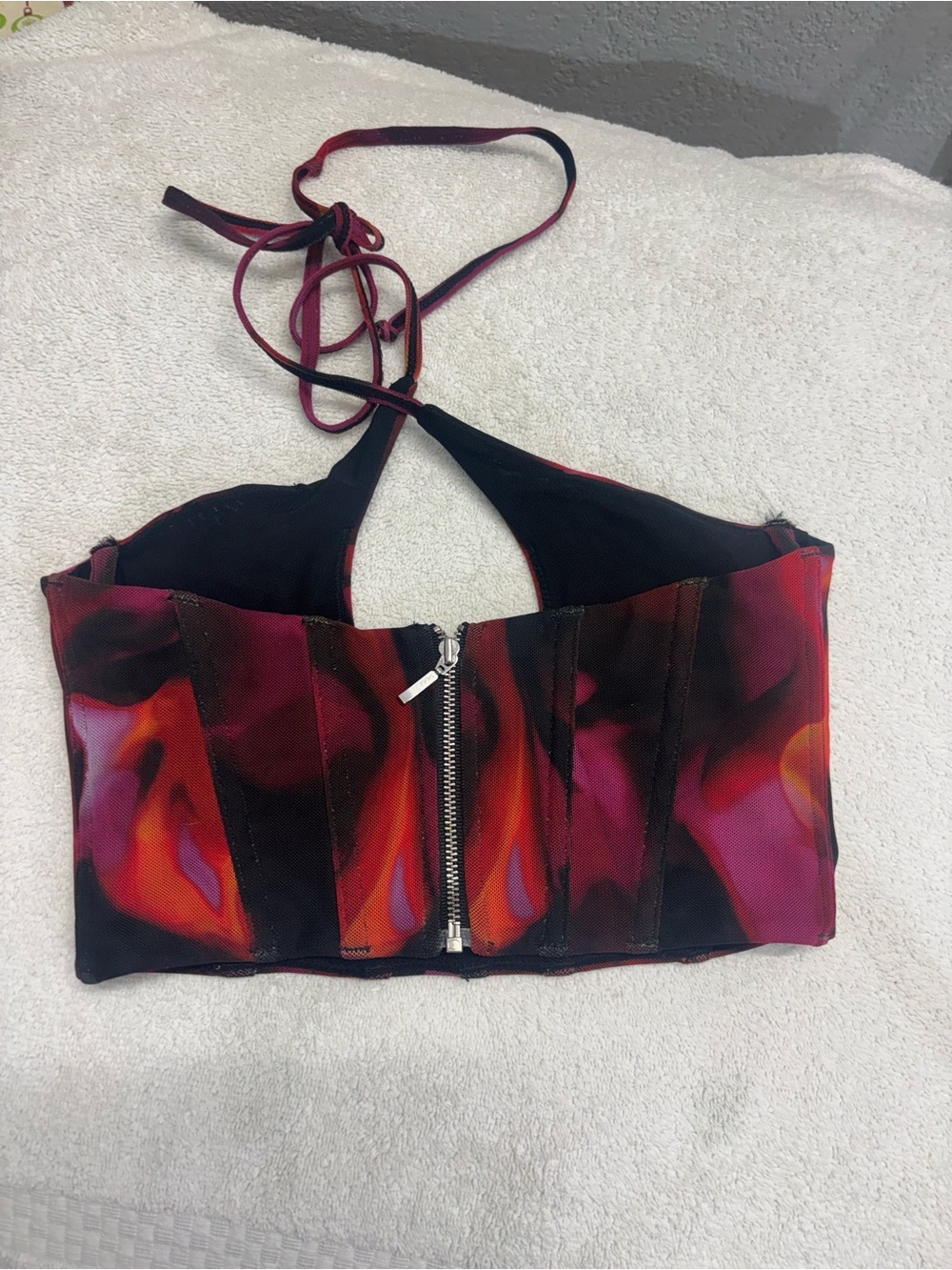 White Fox Boutique Red & Purple Floral Cross-Strap Halter Crop Top - Picture 3 of 7